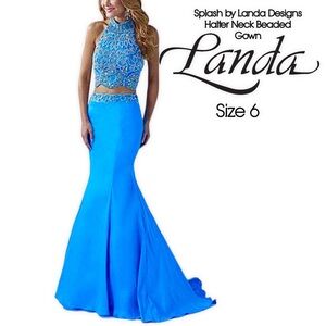 Splash by Landa Designs Beaded 2-Piece Halter Gown